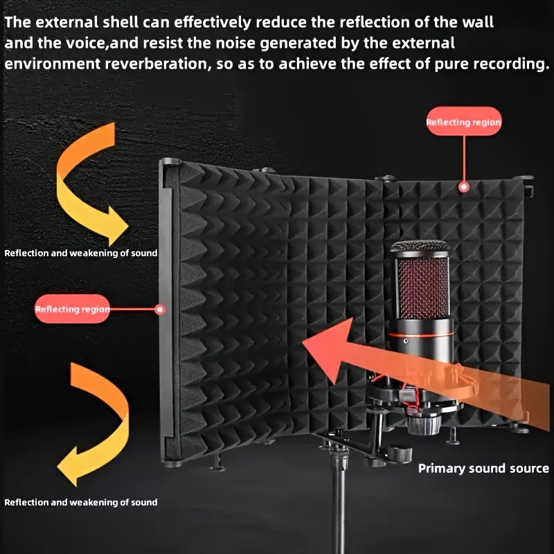 Equipo Profesional de Micrófono para Estudio Portátil con Funda Antirruido + Soporte, Pantalla Acústica Plegable para Grabación, Doblaje y Canto, Resistente al Viento y Salpicaduras, Reducción de Ruido. Cubierta de Espuma de Alta Densidad, Carcasa de Mat