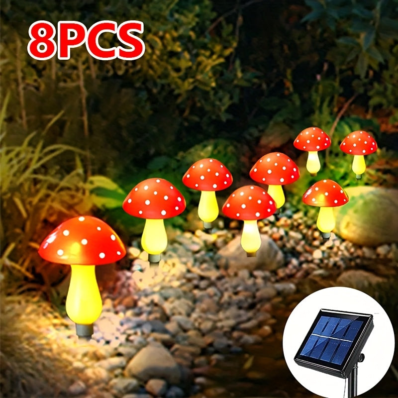 Luces de hadas con forma de hongo solares AMILL, 8 modos, decoración para jardín exterior, iluminación de paisaje con hongos rojos y amarillos brillantes para San Valentín, bodas y fiestas navideñas, decoración de hongos
