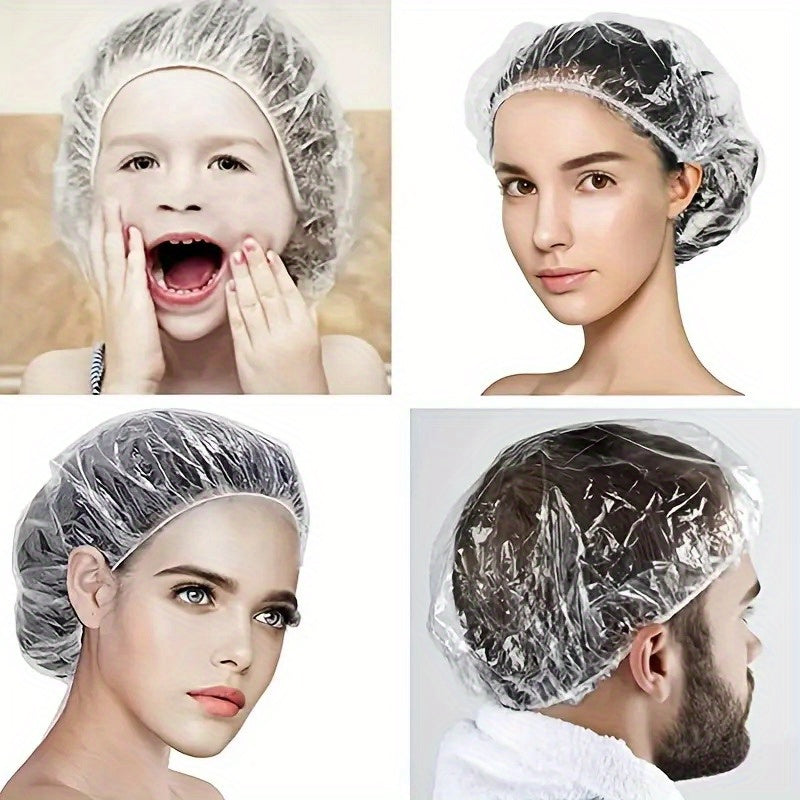 100pcs Gorros de Ducha de Plástico Transparente - Gorras de Baño Desechables de Alta Calidad para Protección del Cabello Durante la Ducha, Baño y Uso en Salones - Accesorios Higiénicos para el Baño (Paquete de 100), Accesorios de Ducha, Gorro Transparent