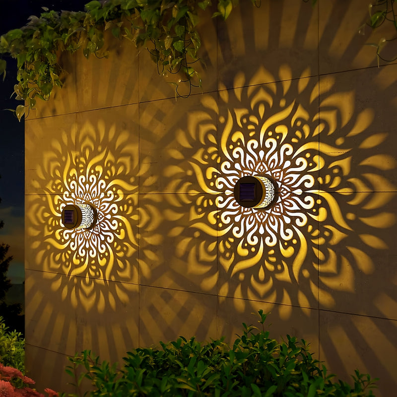Linterna Solar para Valla Exterior - Lámpara de Metal IP65, Ideal para Jardín/Pasillos/Paredes/Decoración del Hogar con 26 Ambientes Festivos