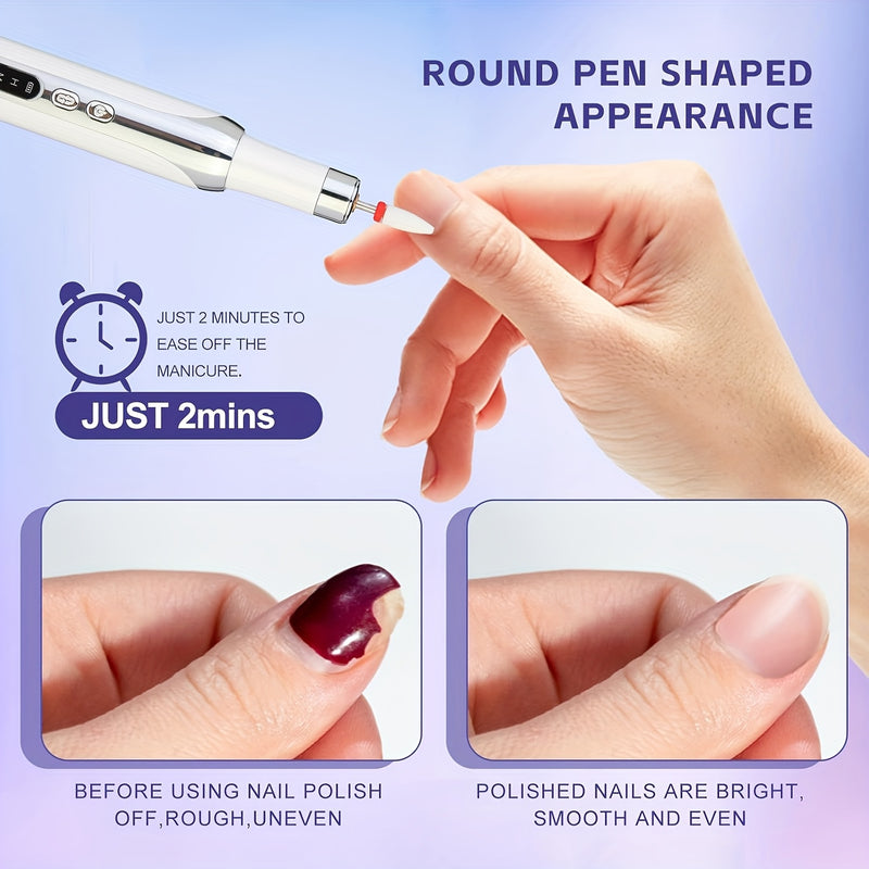 Broca Eléctrica Portátil para Uñas, Juego Compacto de Lima Profesional para Acrílico y Gel, Herramientas de Manicura y Pedicura con Estilo para Uso en Salón o Hogar, Color Blanco