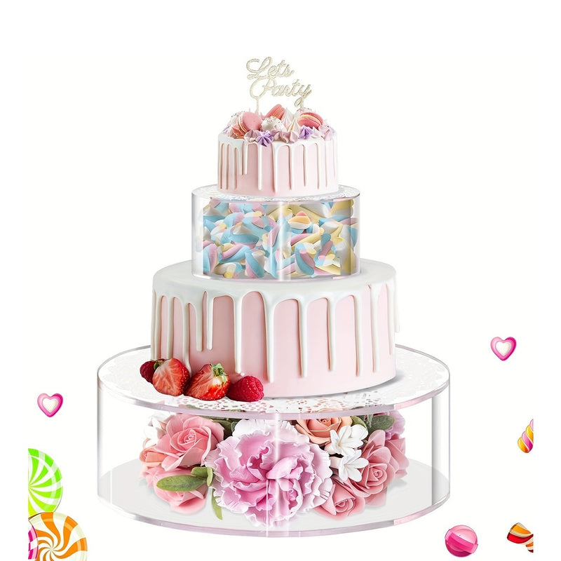 2 piezas de Soporte para Pastel Acrílico Transparente para Mesa de Postres, Caja Redonda Rellenable con Mantel de Papel de Encaje, Decoraciones Centrales para Fiestas de Cumpleaños y Bodas (20.32 cm, 30.48 cm)