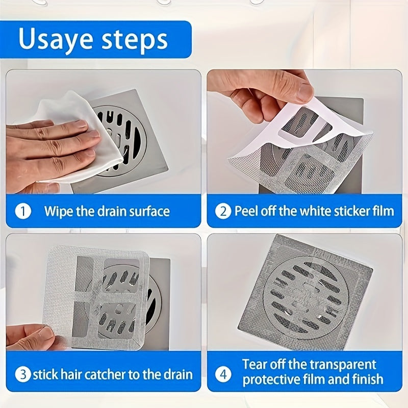 10pcs Pegatinas Desechables para Red de Drenaje de Ducha, Pegatinas de Filtro para Drenaje de Suelo y Nuevos Filtros de Drenaje para baños y bañeras, 10.01*10.01cm, Blanco