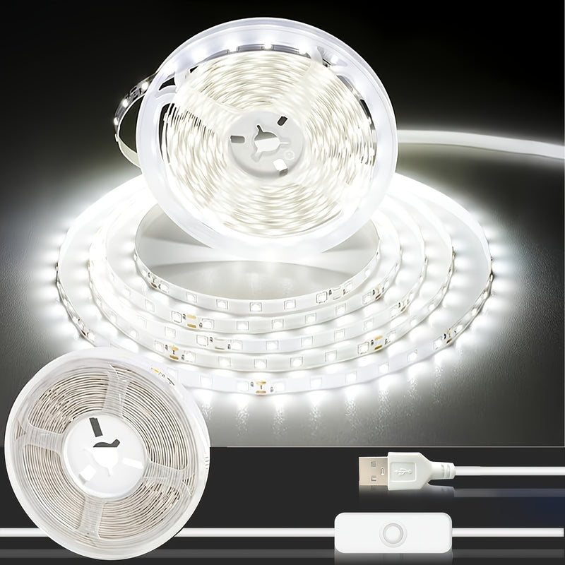 Tira de luces LED regulable de 4.88 a 15.24 metros, alimentación por USB con control de botón, blanco cálido/frío, fácil instalación para decoración de dormitorio, armario o cocina, luces LED para habitación