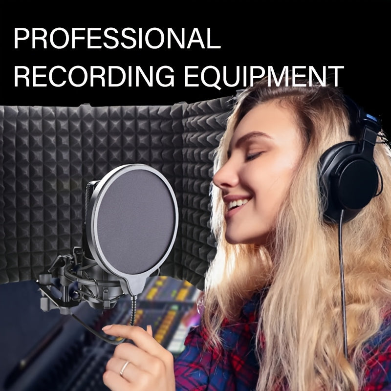Pantalla de reflexión para micrófono de estudio con triple aislamiento acústico, cubierta plegable para micrófonos con rosca de 3/8" y 5/8", ideal para estudios de grabación, podcasts, canto y transmisiones