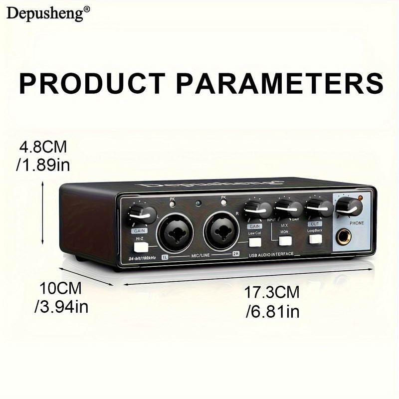 Interfaz de Audio USB de Alta Fidelidad Depusheng con Micrófono, 24-Bits/192kHz, XLR, Alimentación Fantasma, Convertidor de Precisión Integrado para Muestreo Preciso de hasta 24-Bits/192kHz - ABS Duradero, Negro - Ideal para Streaming y Grabación de Músi