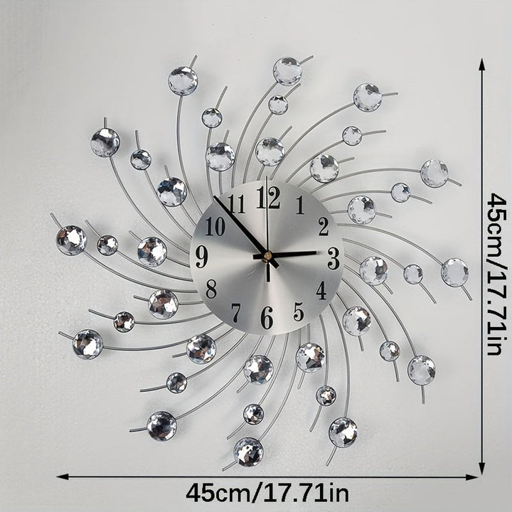 1pc Reloj de Pared Silencioso - Decorativo con Cuentas de Cristal al Estilo Europeo