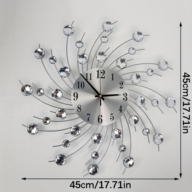 1pc Reloj de Pared Silencioso - Decorativo con Cuentas de Cristal al Estilo Europeo