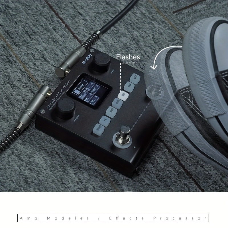 Procesador de Efectos Eléctricos Portátil para Guitarra FF Bonfires - Recargable por USB, 80 Presets, 6 Módulos de Efecto (Puerta de Ruido, Boost, Compresor, Preamplificador, EQ, Retardos y Reverberaciones), Diseño Compacto para Fácil Control con el Pie
