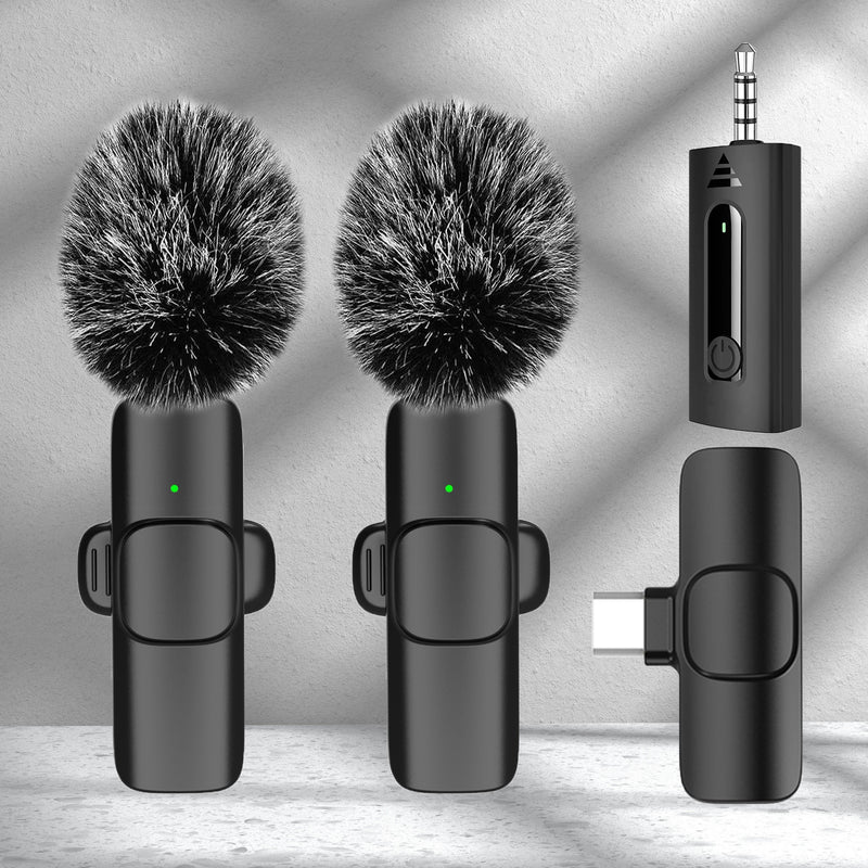 HOOSHU Micrófono inalámbrico de collar para iPhone y otros dispositivos Android, paquete de 2 unidades