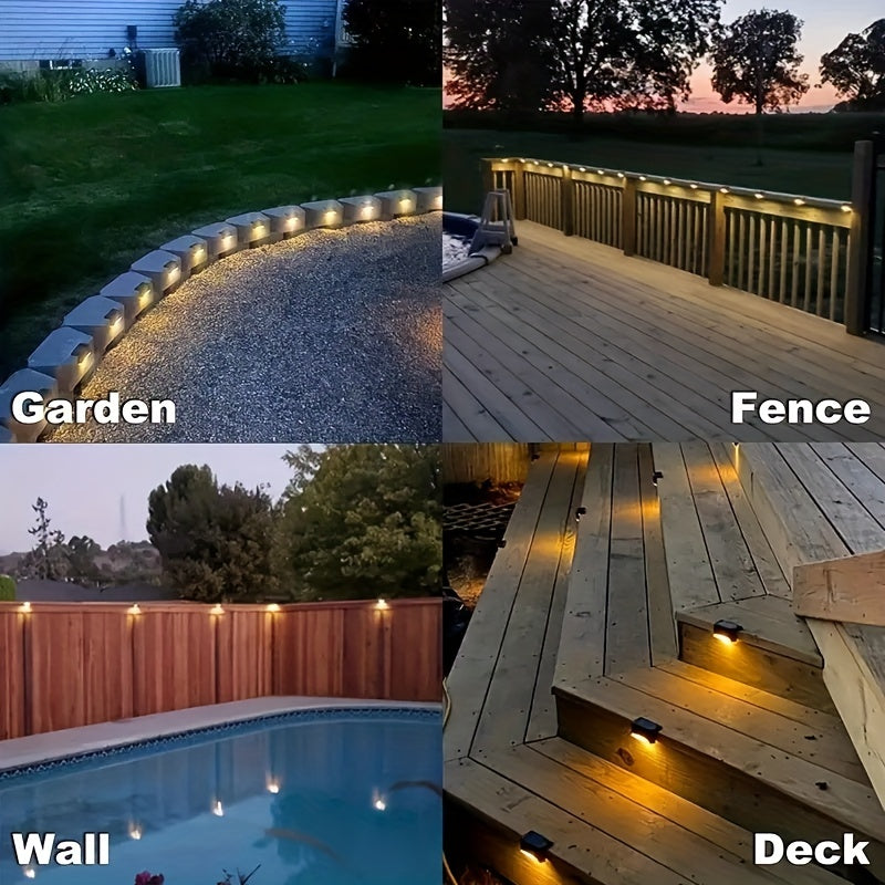 6/10 piezas de luces solares LED para escalones y terrazas - Iluminación exterior para patio, jardín, cerca, camino y pasillos - Luces plásticas resistentes al clima, eficientes energéticamente, con sensor de movimiento, instalación fácil, sin cables nec