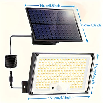 172 luces solares LED brillantes con sensor de movimiento para exteriores, control remoto, panel independiente, cable de 5,0 metros, iluminación de amanecer a anochecer, farola solar para porche exterior, patio, jardín, cobertizo, pared, regalo de Navida