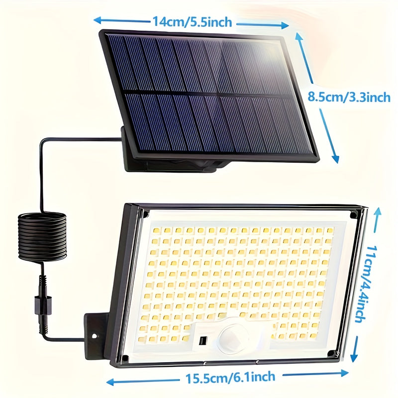 172 luces solares LED brillantes con sensor de movimiento para exteriores, control remoto, panel independiente, cable de 5,0 metros, iluminación de amanecer a anochecer, farola solar para porche exterior, patio, jardín, cobertizo, pared, regalo de Navida