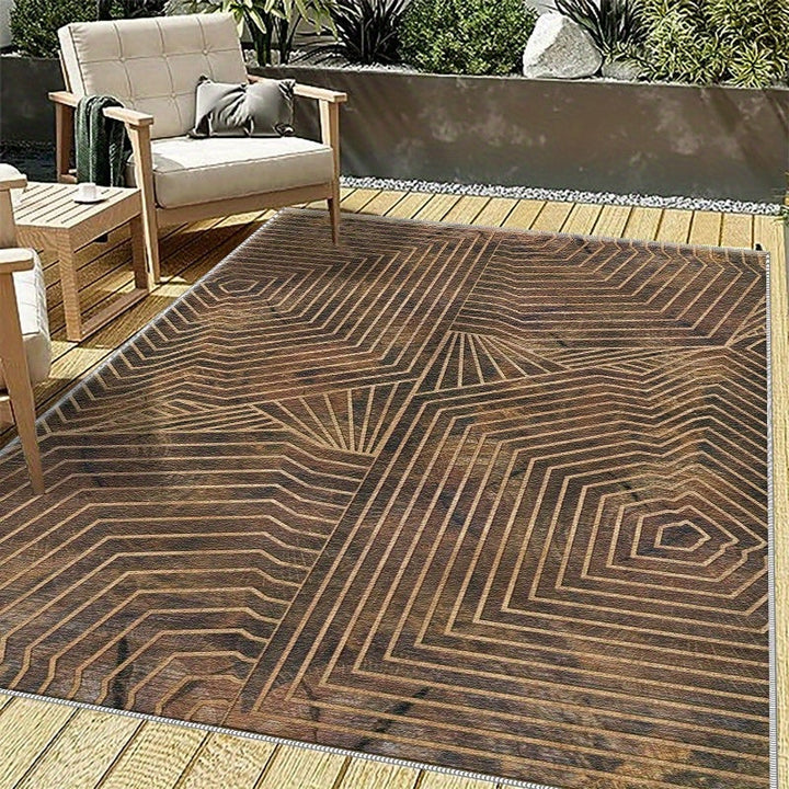 Alfombra geométrica grande para exteriores - Alfombra de piso rectangular de poliéster con diseño intrincado marrón y beige, suave y duradera para jardín, patio, balcón, porche, muelle, RV y uso interior/exterior, patio