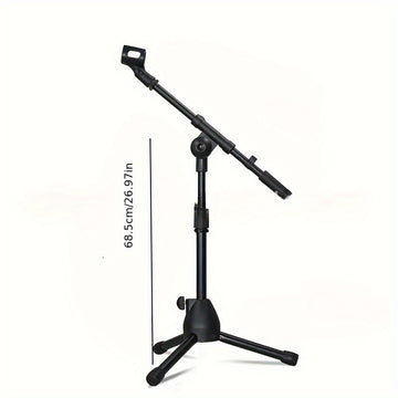 Soporte de micrófono de trípode portátil ajustable, construcción de hierro, negro, diseño de abrazadera versátil para tom de piso, guitarra, erhu, violín de cabeza de caballo y más, sin necesidad de energía.