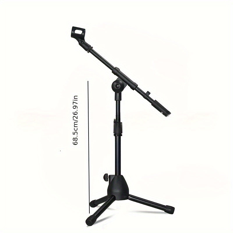 Soporte de micrófono de trípode portátil ajustable, construcción de hierro, negro, diseño de abrazadera versátil para tom de piso, guitarra, erhu, violín de cabeza de caballo y más, sin necesidad de energía.