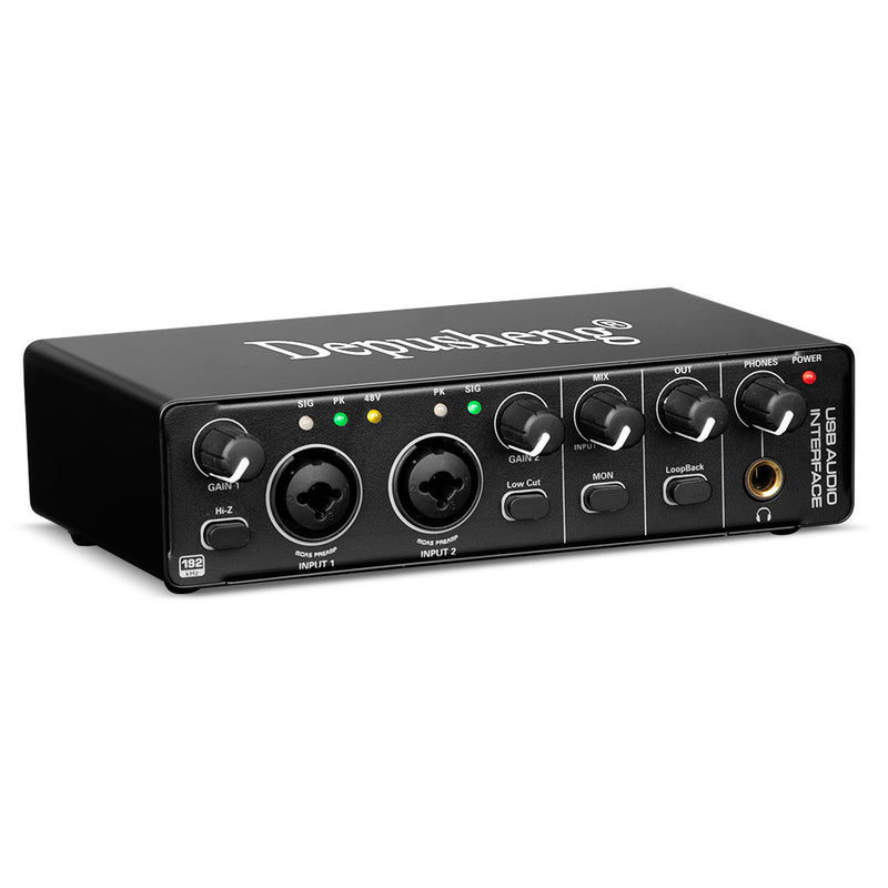 DEPUSHENG MD22 Interfaz de audio USB, 24 bits 192kHz, XLR con alimentación fantasma de 48V, baja latencia para grabación de música, transmisión, podcasting, compatible con PC/Win/Mac