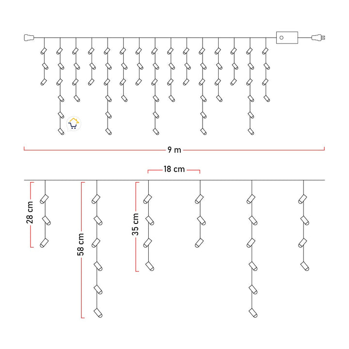 Cortina LED Intercalada 9 m 300 Luces Navidad Azul 300LEDCA1