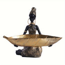 Figura de mujer africana de resina con tazón de hoja dorada - Decoración para el hogar, ornamento de mesa, organizador de entrada, regalo ideal, decoración navideña