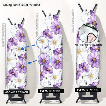 Funda de tabla plana de hierro de alta resistencia con diseño floral - Tamaño estándar, relleno completo, bordes elásticos, lavable en máquina, no incluye tabla plana, accesorio para habitación de lavado, decoración de habitación de lavado, 2D plana