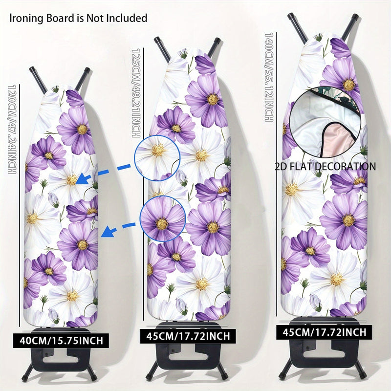 Funda de tabla plana de hierro de alta resistencia con diseño floral - Tamaño estándar, relleno completo, bordes elásticos, lavable en máquina, no incluye tabla plana, accesorio para habitación de lavado, decoración de habitación de lavado, 2D plana