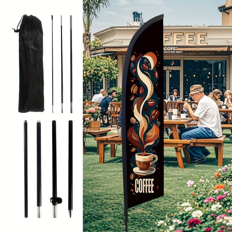1 Juego de Bandera de Pluma para Cafetería de 259.08 cm con Asta, Banderín de Poliéster para Decoración y Publicidad Exterior en Cafés