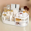 Organizador de Maquillaje de Tocador con Espejo - Caja de Almacenamiento de Cosméticos Estilo Cajón para Cuidado de la Piel, Lápiz Labial y Más - Soporte Ligero de Plástico para Encimera