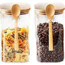 Juego de 2, 3 o 4 frascos de vidrio herméticos con cuchara y tapa de bambú - Recipientes de cocina a prueba de fugas ideales para granos, hojas de té, granos de café y especias - Perfectos para organizar la despensa