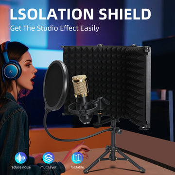 Kit de protección de grabación portátil con trípode - pantalla de aislamiento de micrófono ABS, espuma absorbente de sonido plegable de 3 puertas, malla preventiva de explosión, soporte sin carga para reducción de ruido en estudio y campo