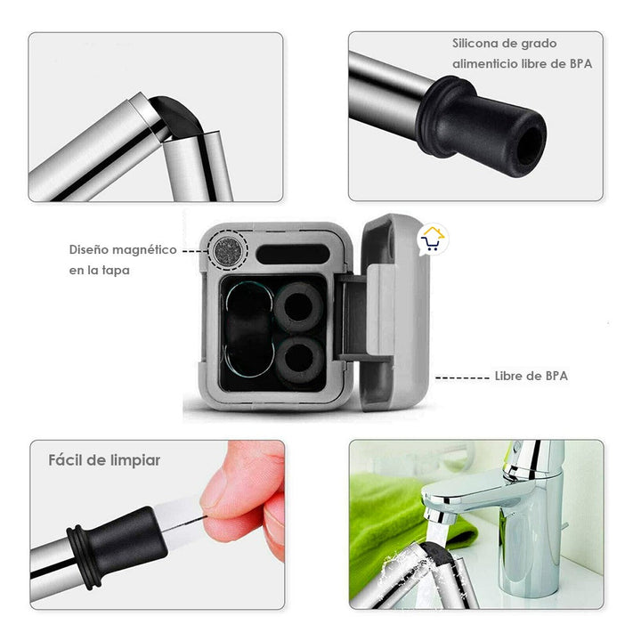 Pitillo Reutilizable Acero Inoxidable Plegable Ecológico JK040