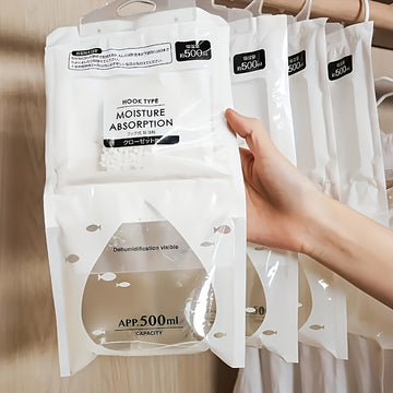 Paquete de 5 Bolsas Deshumidificador Grandes de 500ml/16.91oz para Absorción de Humedad, Sin Electricidad Necesaria, Absorbentes de Humedad Reutilizables para Armario, Cajón, Baño y Campamento, Elimina la Humedad del Hogar