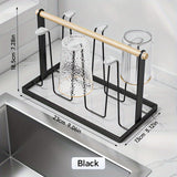 Estante de secado de tazas con mango de madera, soporte de tazas de metal con 6 bandejas de drenaje desmontables, diseño de hierro duradero, recubrimiento anticorrosivo, estante de secado de platos para encimera de cocina.