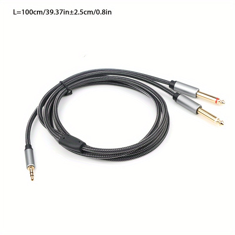 Cable de audio 3.5mm a 6.35mm 1 a 2, cable de audio de nylon con malla de aluminio de aleación 3.5mm, cable de audio de alta fidelidad de calidad de sonido 6.5mm, 3.5mm aplicable para PC, teléfono/tableta, MP3, 6.35mm aplicable para altavoz, guitarra, mi