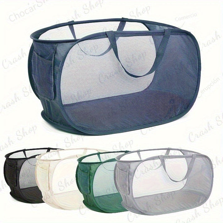 Cestas de ropa plegables duraderas, canasta de ropa de malla con bolsillo lateral, canasta de almacenamiento de ropa plegable con asas de transporte reforzadas para ropa, baño, habitación de niños, dormitorio o viajes