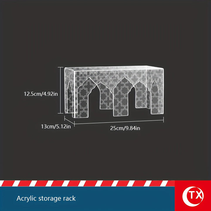 Una colección de estanterías inspiradas en el Ramadán, diseñadas con un motivo de castillo, se ofrece en tres tamaños diferentes. Estas estanterías son perfectas para almacenar artículos del hogar, exhibir objetos de colección, presentar pasteles y postr