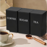 Jarrón de almacenamiento de hierro de tres piezas negro/beige, utilizado para almacenar tazas de té, azúcar y café en la cocina, adecuado para oficinas, almacenamiento en casa y comedor.