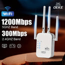 Amplificador de señal Wi-Fi, super fuerte, 1200 Mbps doble banda 2.4 y 5Ghz, extiende hasta 8500 pies cuadrados, Wi-Fi de alta penetración, conecta hasta 35 dispositivos, configuración simple con una sola tecla, 4 antenas omnidireccionales, soporte de pu