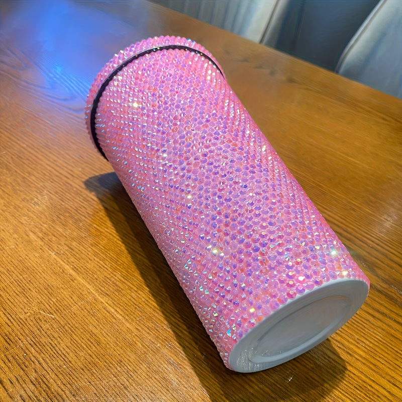 Taza térmica de acero inoxidable 304 con purpurina rosa brillante, doble pared al vacío, con popote, libre de BPA, para bebidas frías y calientes, regalo perfecto para Navidad, Día de San Valentín o Día de la Madre, diseño bling bling, duradero