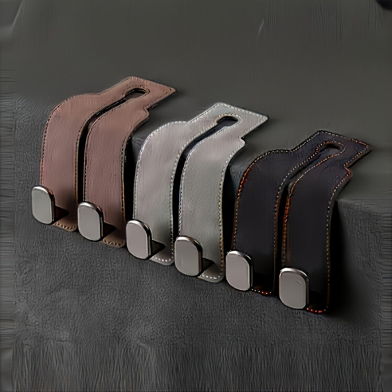1 pieza de fundas de respaldo de asiento de coche de cuero sintético con ganchos metálicos ocultos - Accesorio interior elegante para todos los vehículos, disponible en beige, negro y marrón, accesorio interior | Interior moderno | Material duradero