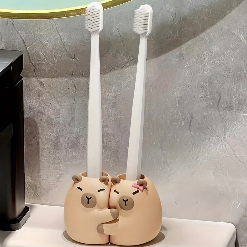 Soporte para cepillo de dientes de capibara de dibujos animados para fregadero de baño, base creativa para almacenar cepillos de dientes, regalo perfecto para el día de San Valentín.