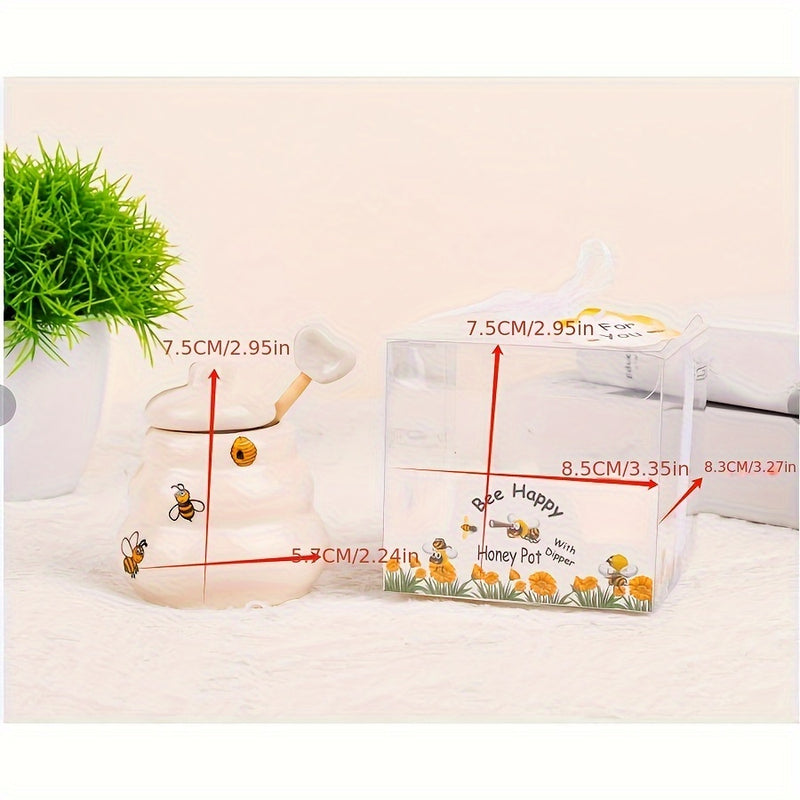 Tarro de miel de abeja de cerámica con asa, acabado metálico pulido, diseño cuadriculado, frasco creativo para especias, adorable contenedor de almacenamiento, temática navideña, artesanal, para uso en hogar y mesa de comedor