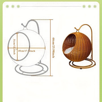 Cesto de hamaca para gatos tejido de rattan moderno - Hamaca redonda cómoda para gatitos, uso interior/exterior, ligero y decorativo con ganchos de metal, cesto de ropa, se adapta a gatos de hasta 2,72 kg.