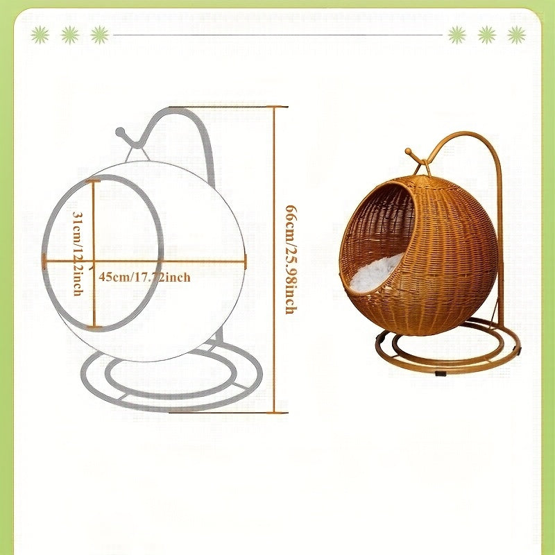 Cesto de hamaca para gatos tejido de rattan moderno - Hamaca redonda cómoda para gatitos, uso interior/exterior, ligero y decorativo con ganchos de metal, cesto de ropa, se adapta a gatos de hasta 2,72 kg.