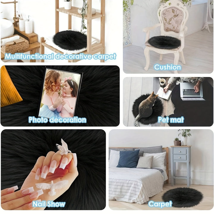 Alfombra Redonda de Peluche para Decoración del Hogar - Cojín de Silla de Piel Sintética Suave, Alfombra para Mascotas, Alfombra para Sala de Estar y Dormitorio, Tamaños de 30.0cm y 39.88cm, Mezcla de Poliéster Hecha a Mano, Textura Gris Shaggy, Perfecta