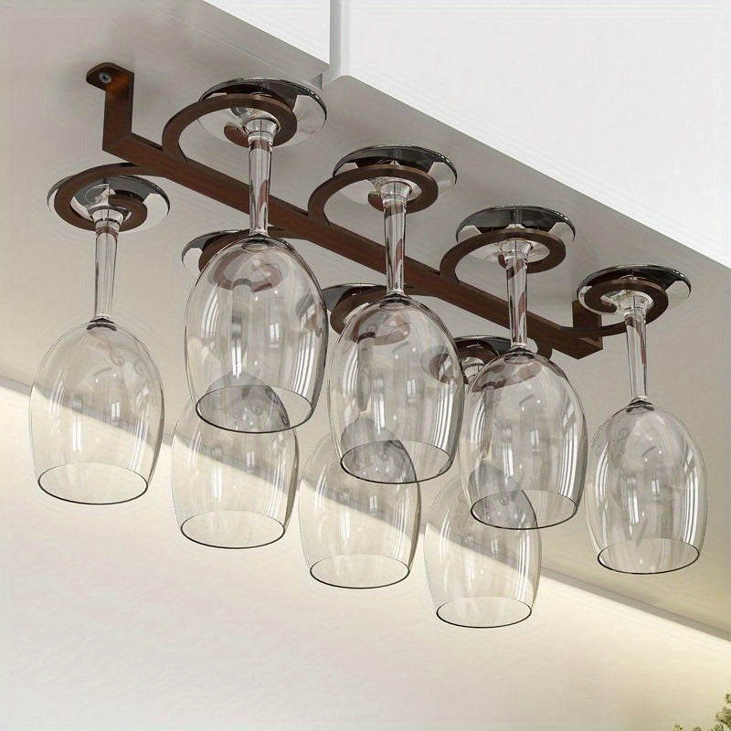 Soporte de vino vintage - Soporte de pared moderno de hierro para vino tinto y elegantes vasos, diseño que ahorra espacio para sala de estar o cocina, organizador de cocina | Elegante soporte de metal | Construcción duradera de hierro, decoración de vino