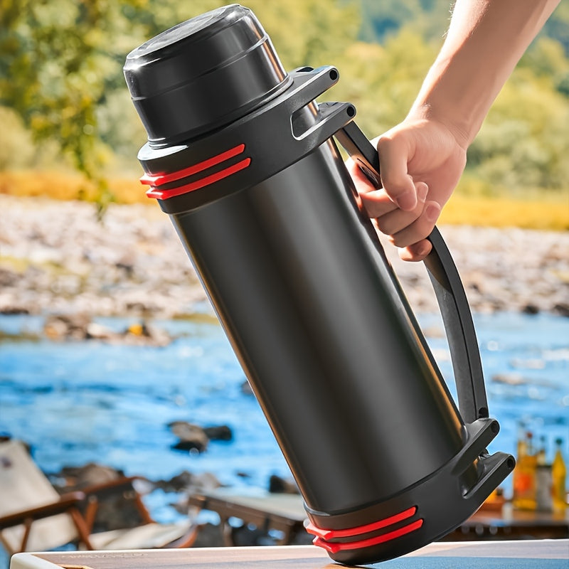 1pc Botella de agua de acero inoxidable de gran capacidad - Portátil, termo reusable para bebidas calientes y frías, solo lavado a mano, jarrón multipropósito para viajes al aire libre