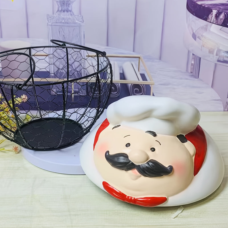 Cesta de Almacenamiento Metálica con Temática de Chef - Organizador Decorativo de Cocina para Frutas, Verduras y Más