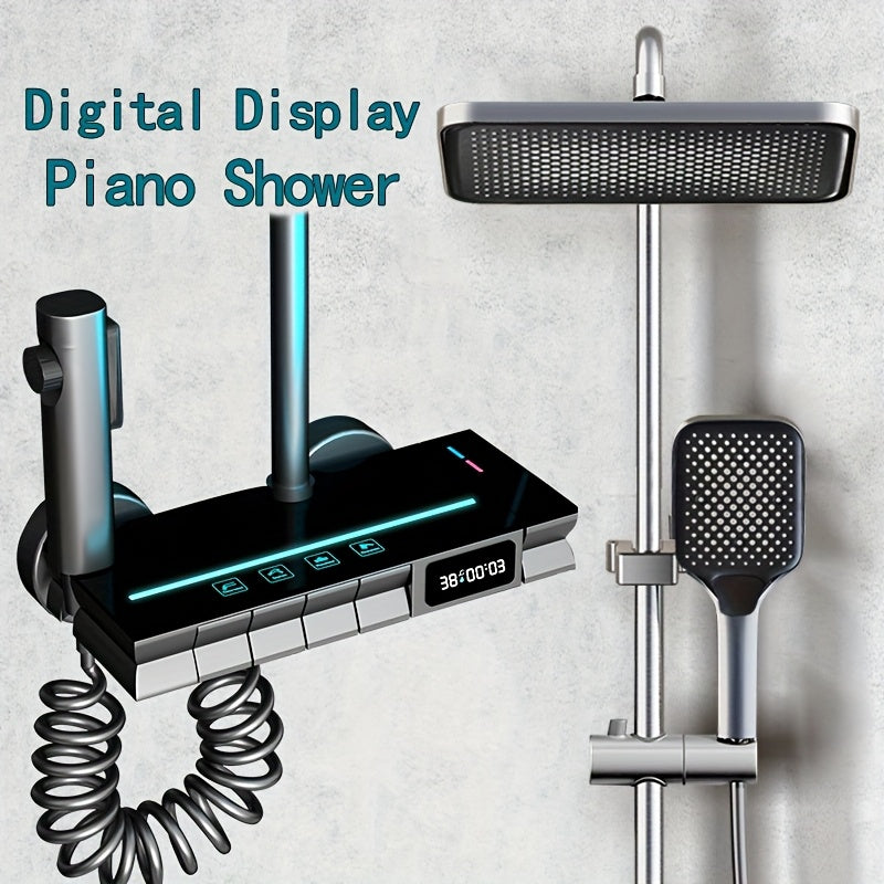 1 juego de sistema de ducha de lluvia termostático de cobre completo con pantalla digital LED inteligente, con luces de ambiente para el baño del hogar, ducha de lluvia de baño y ducha de mano, accesorios de baño