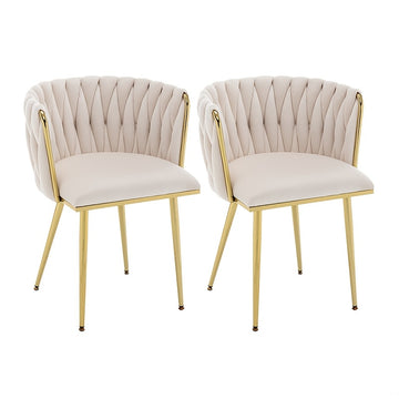 2 piezas de sillas de comedor tapizadas de terciopelo de estilo clásico, respaldo sólido, estructura de metal, diseño de tejido elegante, con mantenimiento de limpieza, para cocina, cafetería, sala de estar - Compatible con pisos duros, sin materiales de