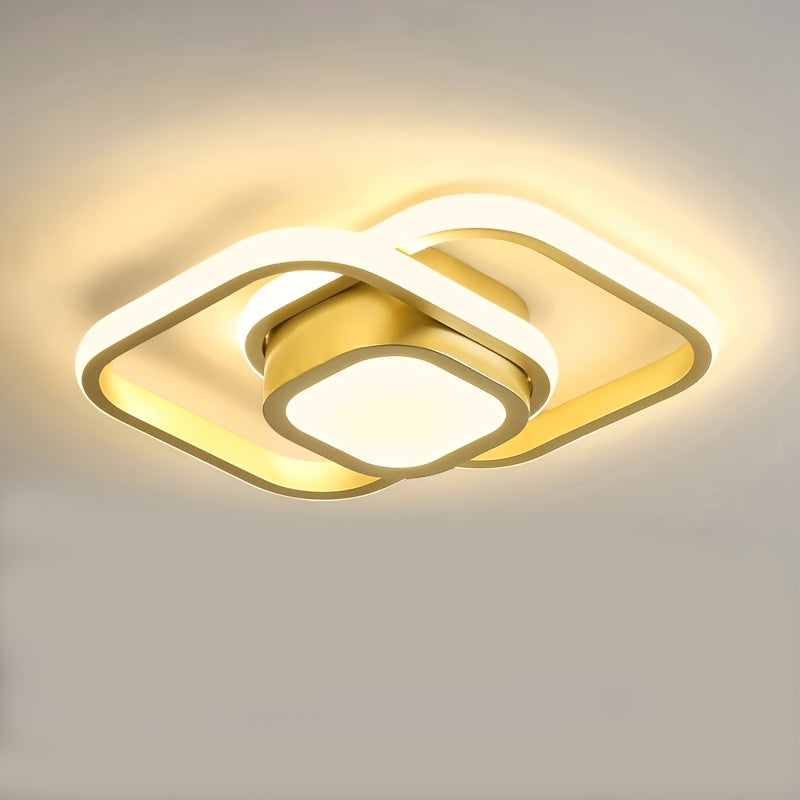 1pc Luz de Techo Dorada con Patrones Geométricos Inspirados en Árabe - Cuadrado, Ajustable, Lujo Moderno, Iluminación Semi-Encastrada para Pasillo, Balcón y Dormitorio, Diseño Cerca del Techo, Cableado Fijo, 110V-240V, Lámpara para Sala de Estar